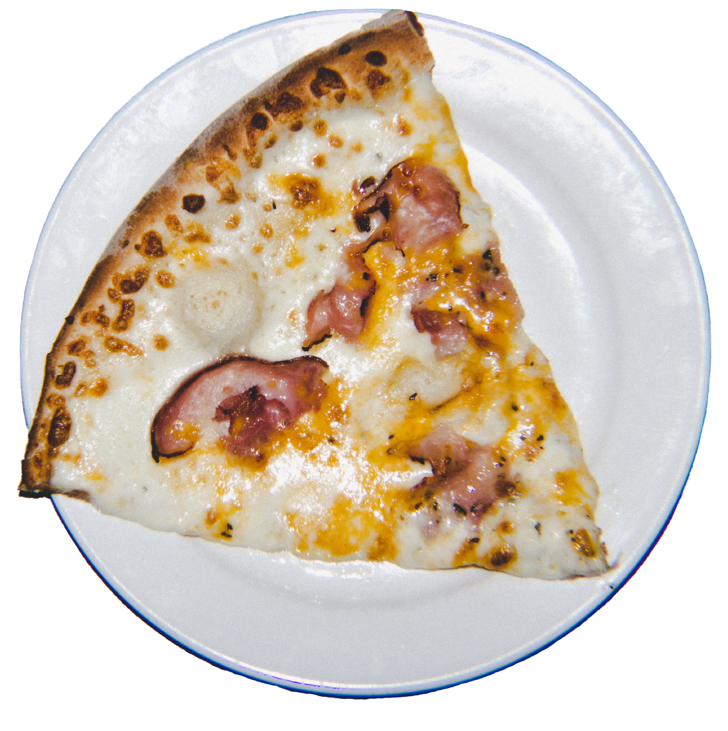 Mozzarella and cheddar cheese, Ham on our Garlic and Olive oil base.
